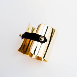 Solid Brass Cuff Bracelet with Leather Tie