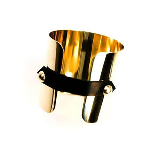 Solid Brass Cuff Bracelet with Leather Tie