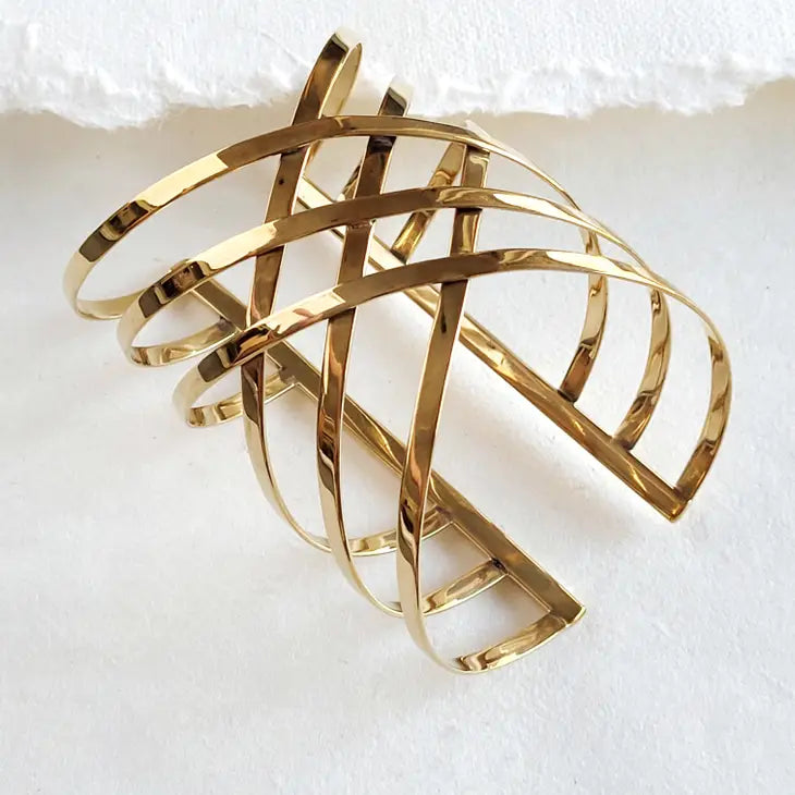 Woven Brass Hatched Cuff