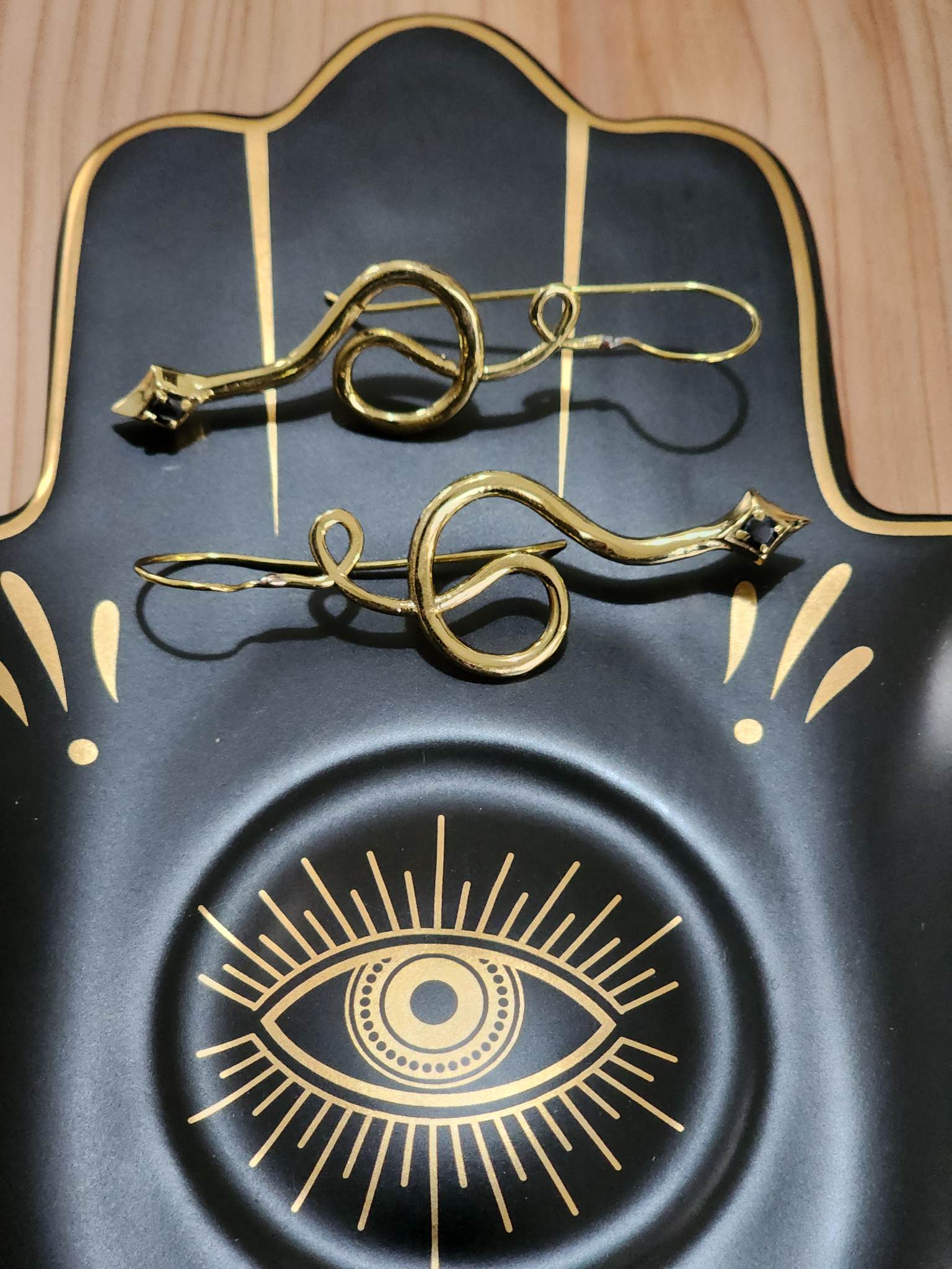 Black Diamond Handmade Snake Wire Earrings