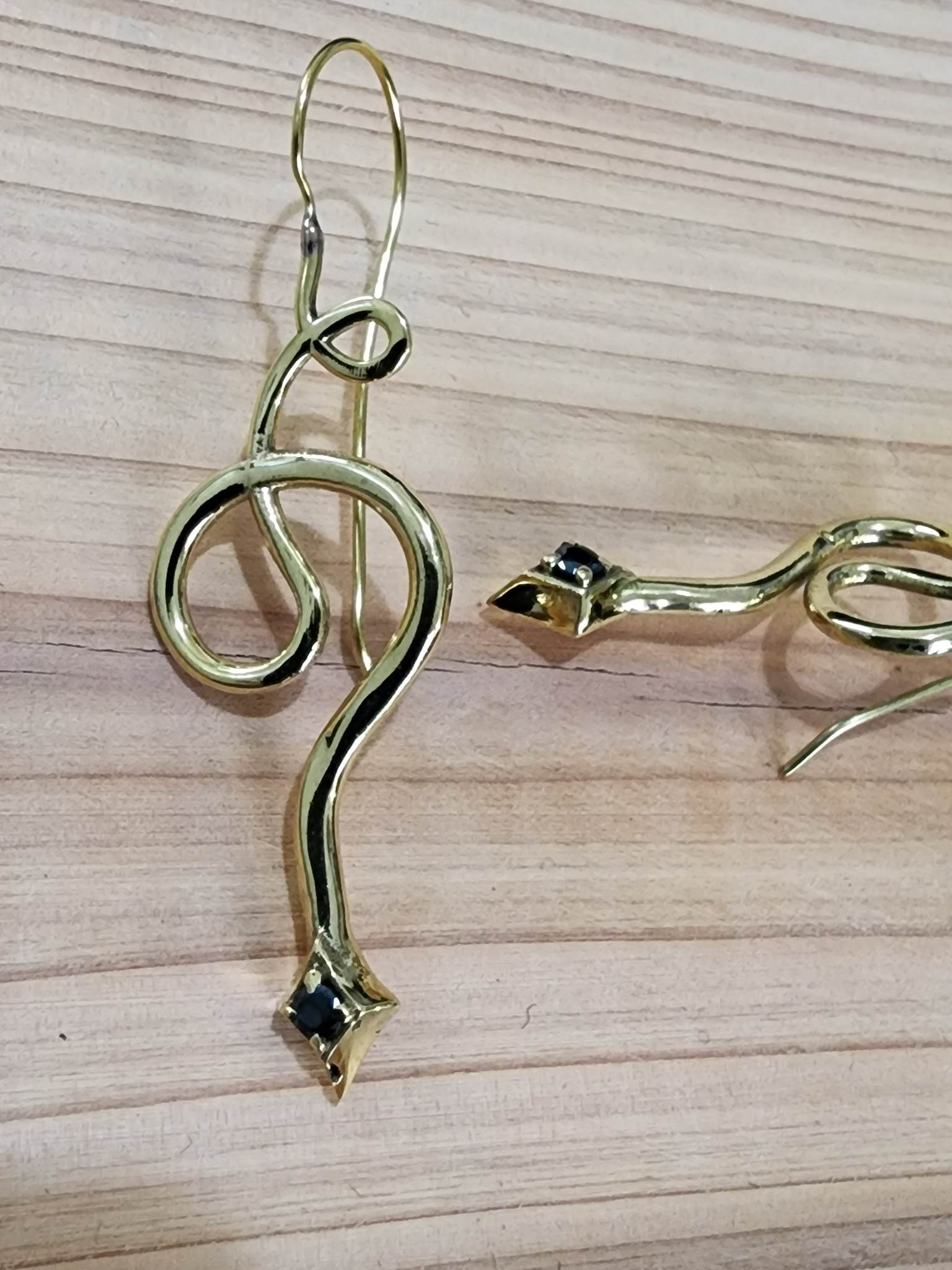 Black Diamond Handmade Snake Wire Earrings