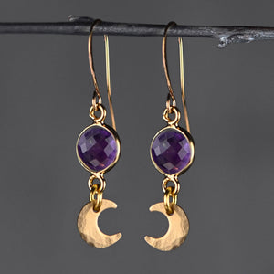Hammered Brass Moons w/ Round Semi Precious Earring