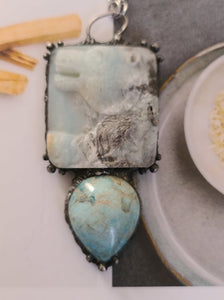 Carved Amazonite Bear with Blue Apatite Necklace