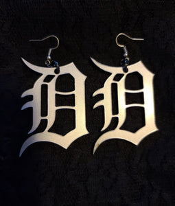 Large Detroit D Earrings in Silver Matte Acrylic