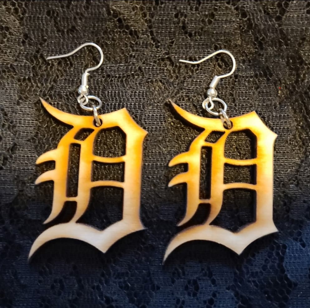 Medium Detroit D Earrings in Wood