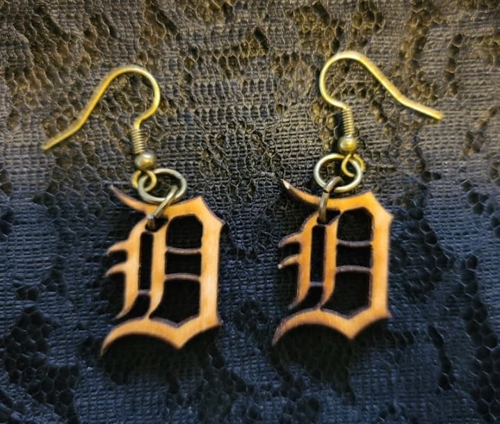 X-Small Detroit D Earrings in Wood