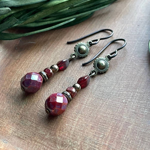 Stacked Red Dangle Earrings