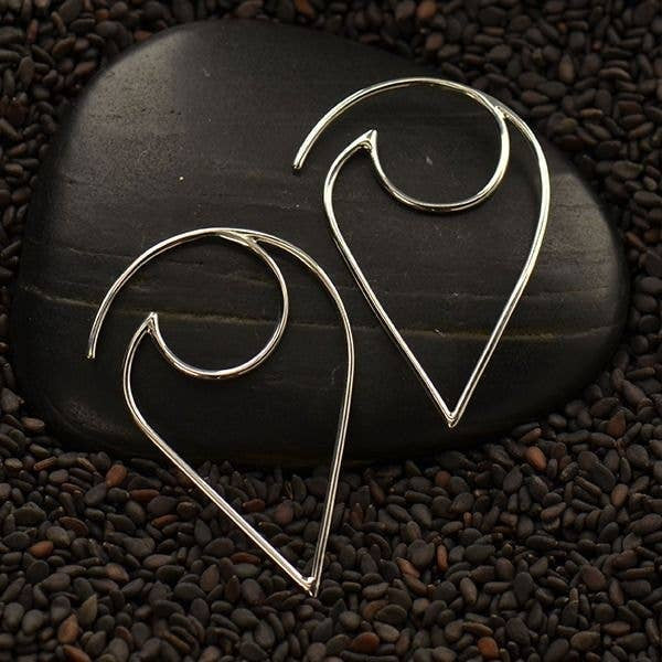 Sterling Silver Ear Wire - Open Wire Petal Earrings 36x24mm