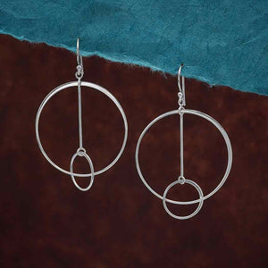 Sterling Silver Floating Circle and Bar Earrings 58x36m