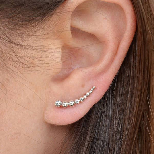Sterling Silver Granulated Ear Climbers 18x10mm