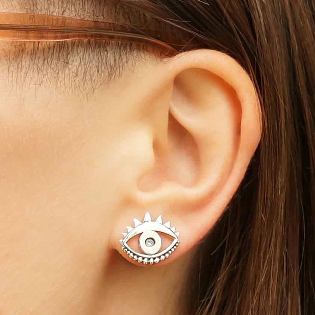 Sterling Silver Large Stylized Eye Post Earrings