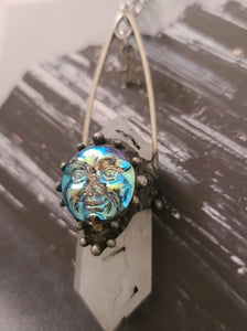 Tourmaline Quartz Necklace with Moon Face