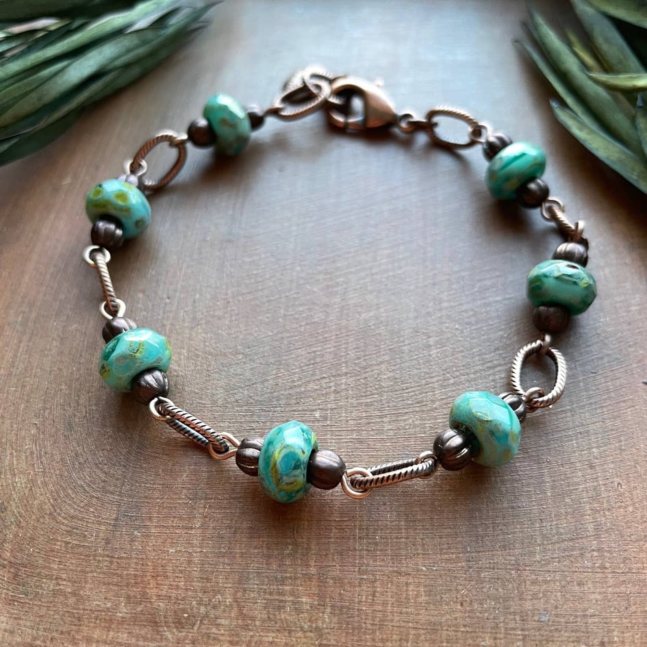 Turquoise and Rustic Copper Bracelet